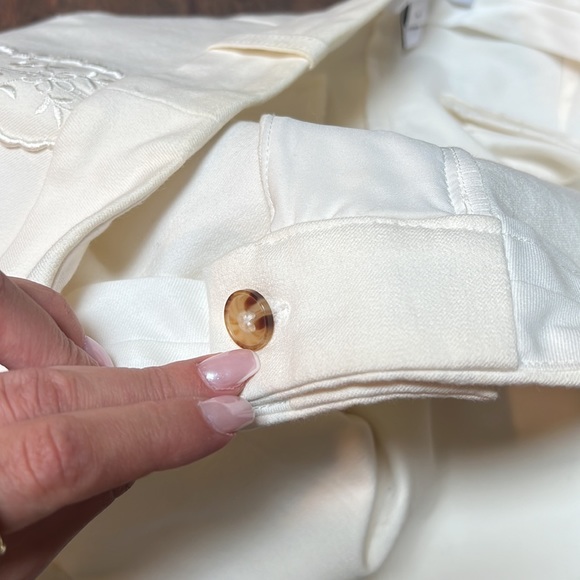 DEREK LAM 10 CROSBY Crop Soft White Trousers with Embroidery Side Panels - Picture 7 of 8